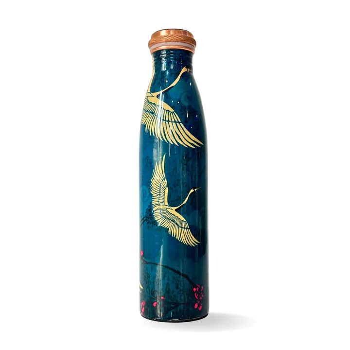 950mL Copper Bottle - Igrets White Bird Design with the Power of the Flower of Life Ancient Healing Symbol