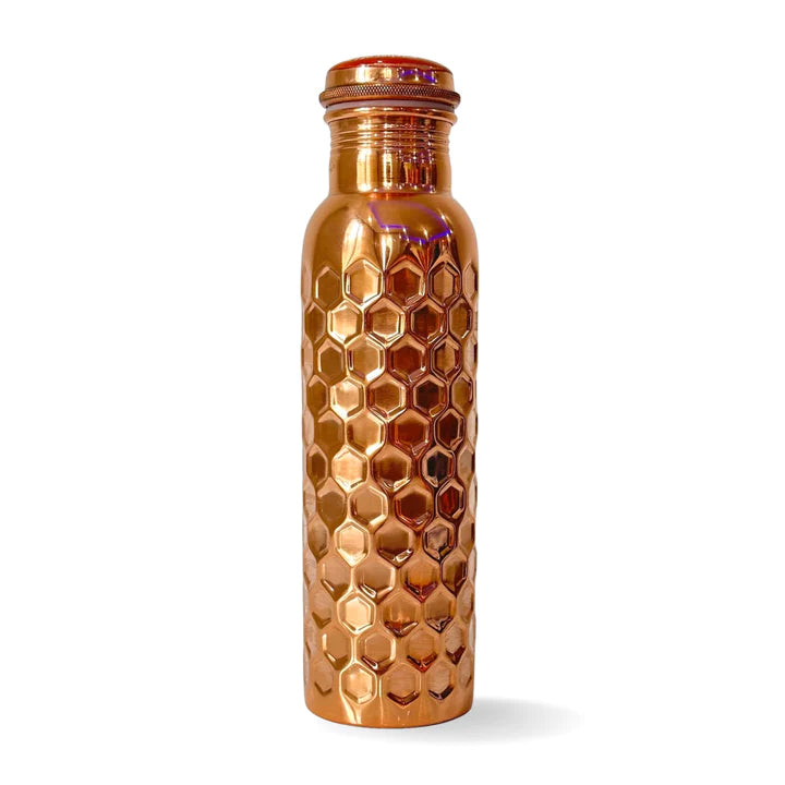 950mL Copper Bottle - Pounded Drops Design with the Power of the Flower of Life Ancient Healing Symbol