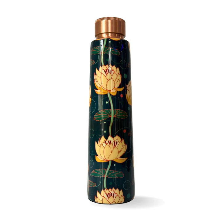 950mL Copper Bottle - White Lotus Flowers Design with the Power of the Flower of Life Ancient Healing Symbol