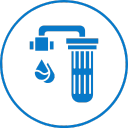 Icon of a water filter with a drop, symbolizing water purification.