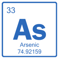 Chemical element arsenic symbol with atomic number and atomic weight on a white background