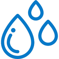 Blue icon of three water droplets on a white background