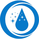 Blue circular logo with a white droplet in the center