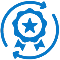 Blue icon with a star and circular design elements