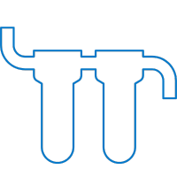 Blue outline of a spray gun on a white background