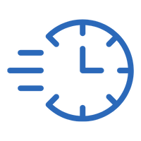 Blue clock icon with a circular arrow on a white background