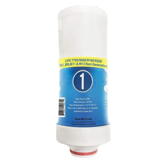 Ionizer 7700-9200 Replacement Filter 1 with blue label and white body on a white background