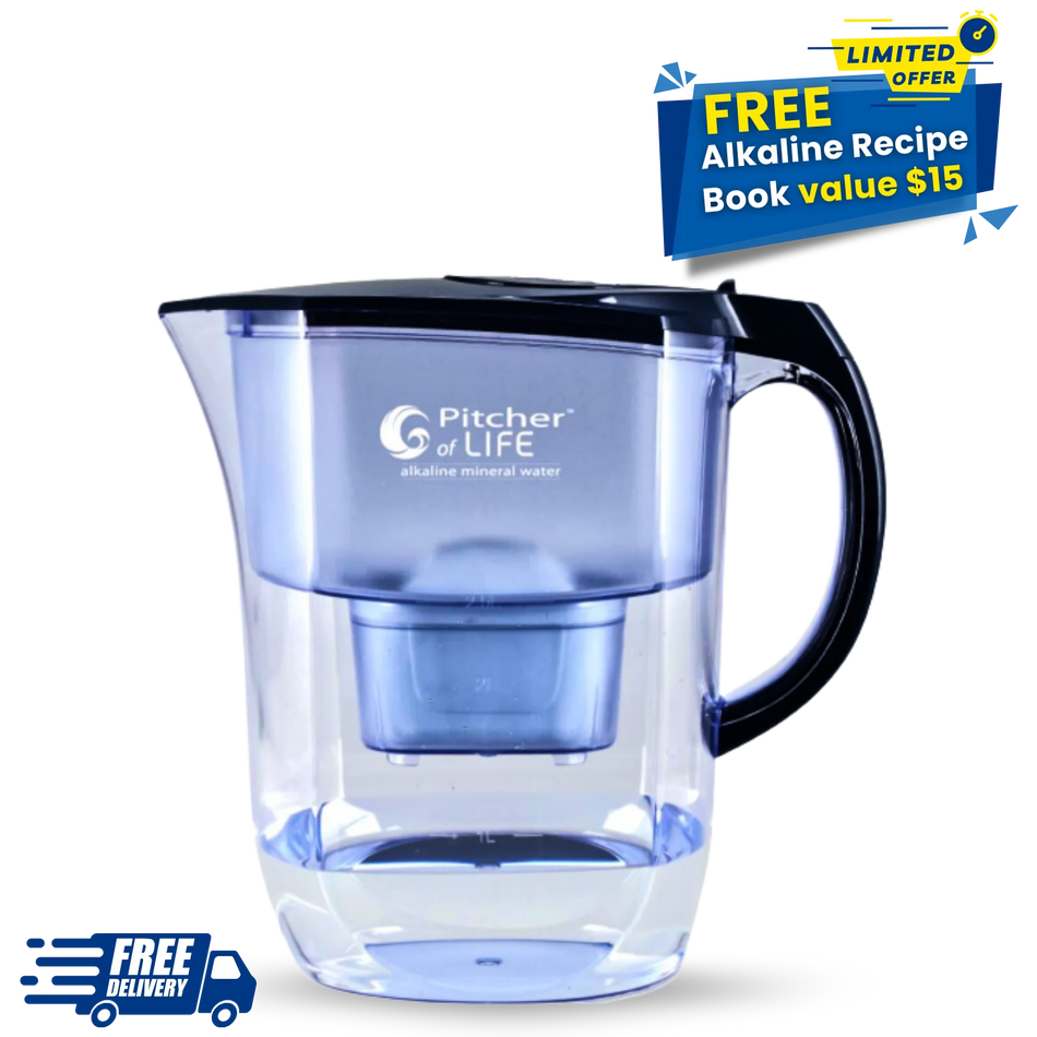 Alkaline Water PITCHER OF LIFE™ Improved 2025 - Alkalizes Water & Premium Purifier + Free Alkaline Recipe Book($15 Value) + Free Shipping