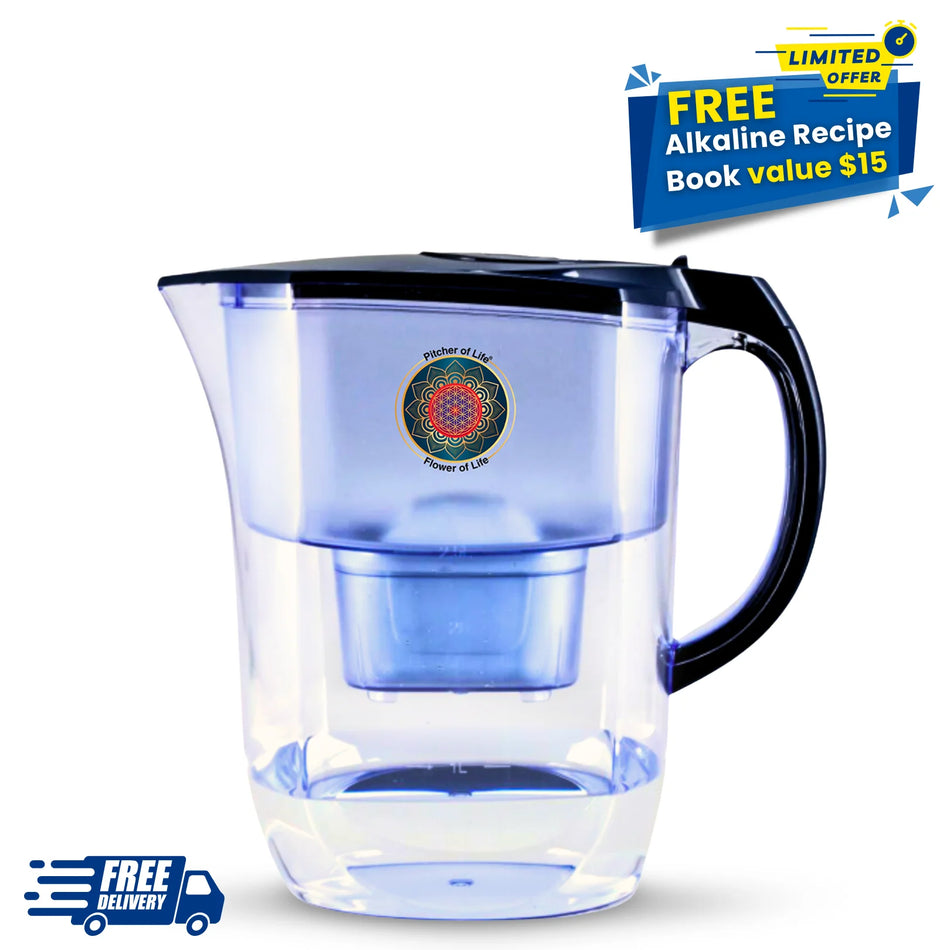 Alkaline Water PITCHER OF LIFE® with Flower of Life - Super Alkaline Water Filter Pitcher + Free Alkaline Recipe Book($15 Value) + Free Shipping