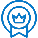 Blue icon with a circular badge and a crown in the center