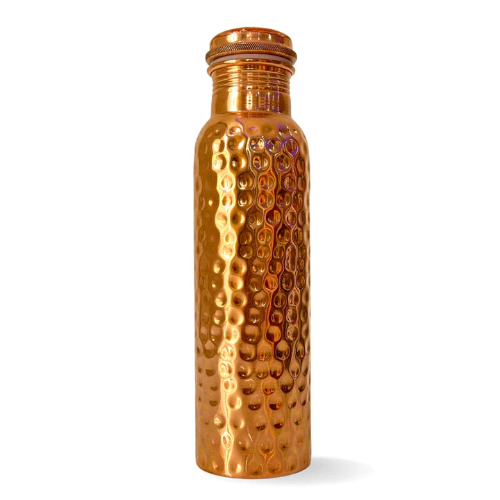 950mL Copper Bottle - Pounded Design with the Power of the Flower of Life Ancient Healing Symbol
