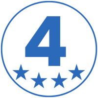 Blue number '4' inside a circular border with stars on a white background