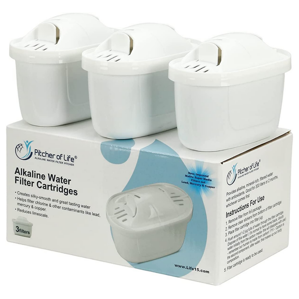 Water Filter Replacement Pitcher Alkaline Pitcher Replacement Filters - 6-Stage, pH 8.5-9.5,